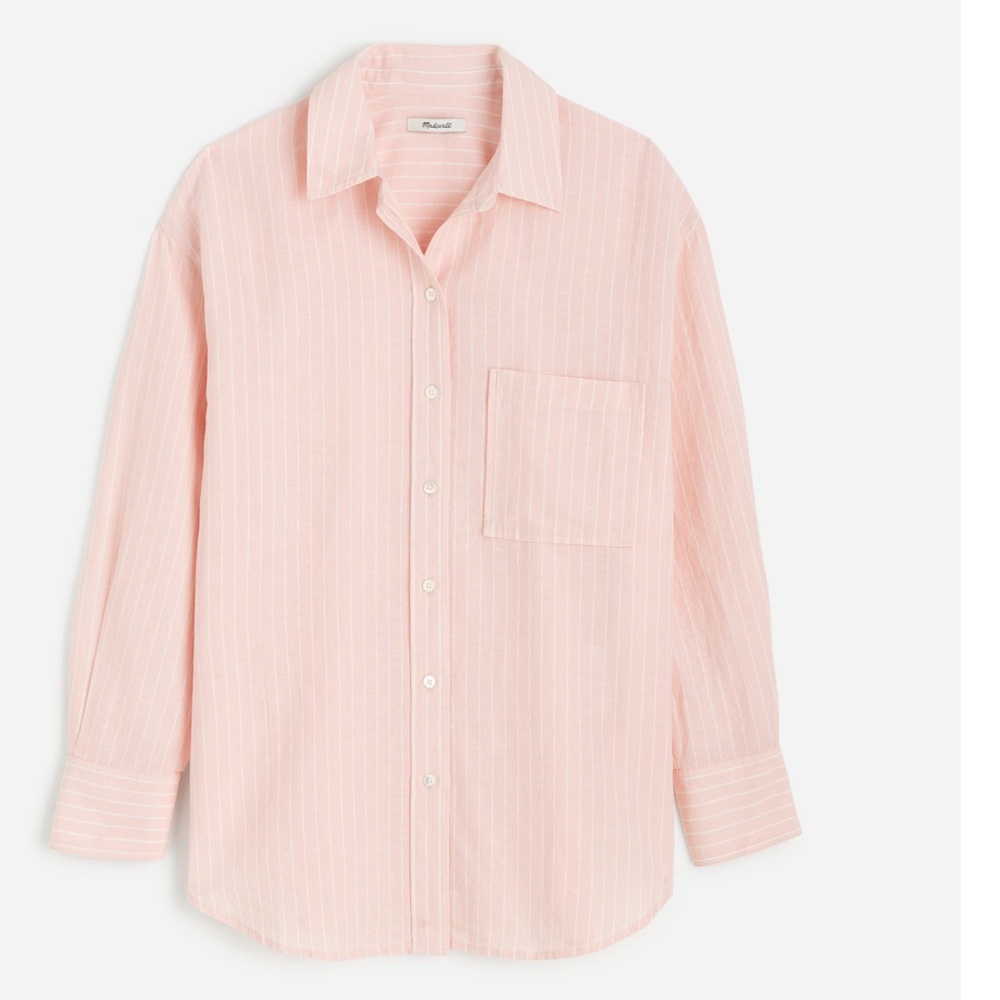 Madewell Pink Oversized Button-Up Shirt striped small cotton linen